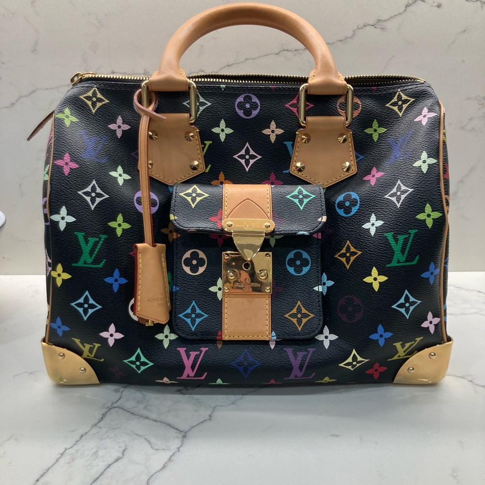 Louis Vuitton Black Multicolor Rainbow Monogram Speedy 30